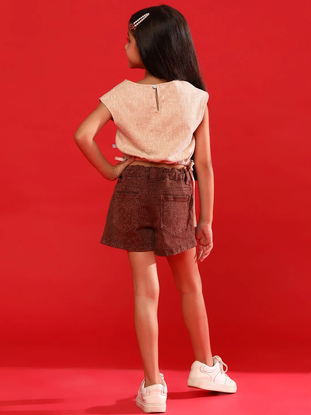 Girls Beige Rayon Solid Crop Top