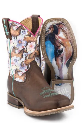 Girls Tin Haul "Chestnut and Daisy" Western Square Toe Boot