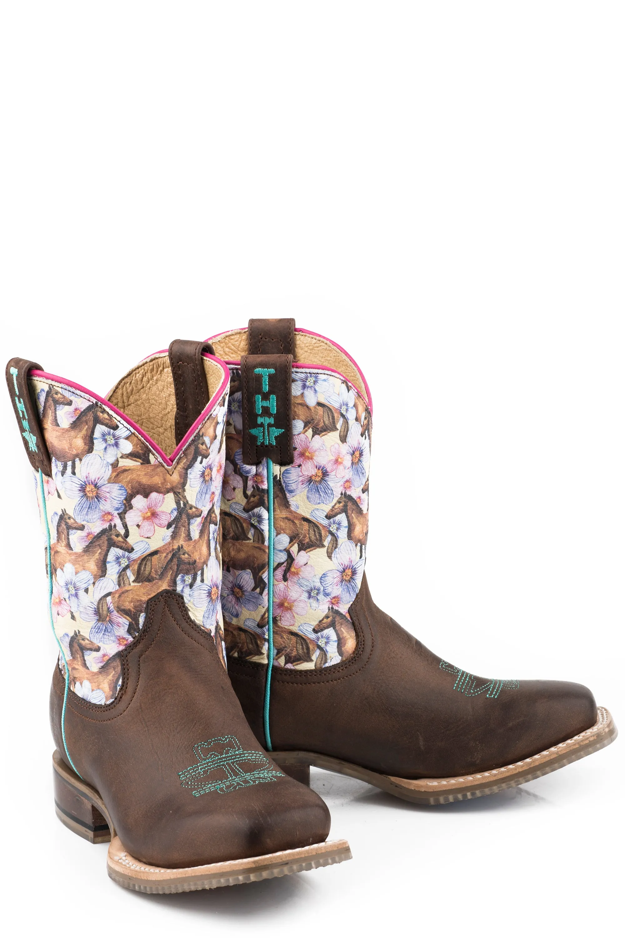 Girls Tin Haul "Chestnut and Daisy" Western Square Toe Boot