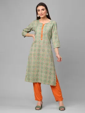 Green Floral Printed Kurta