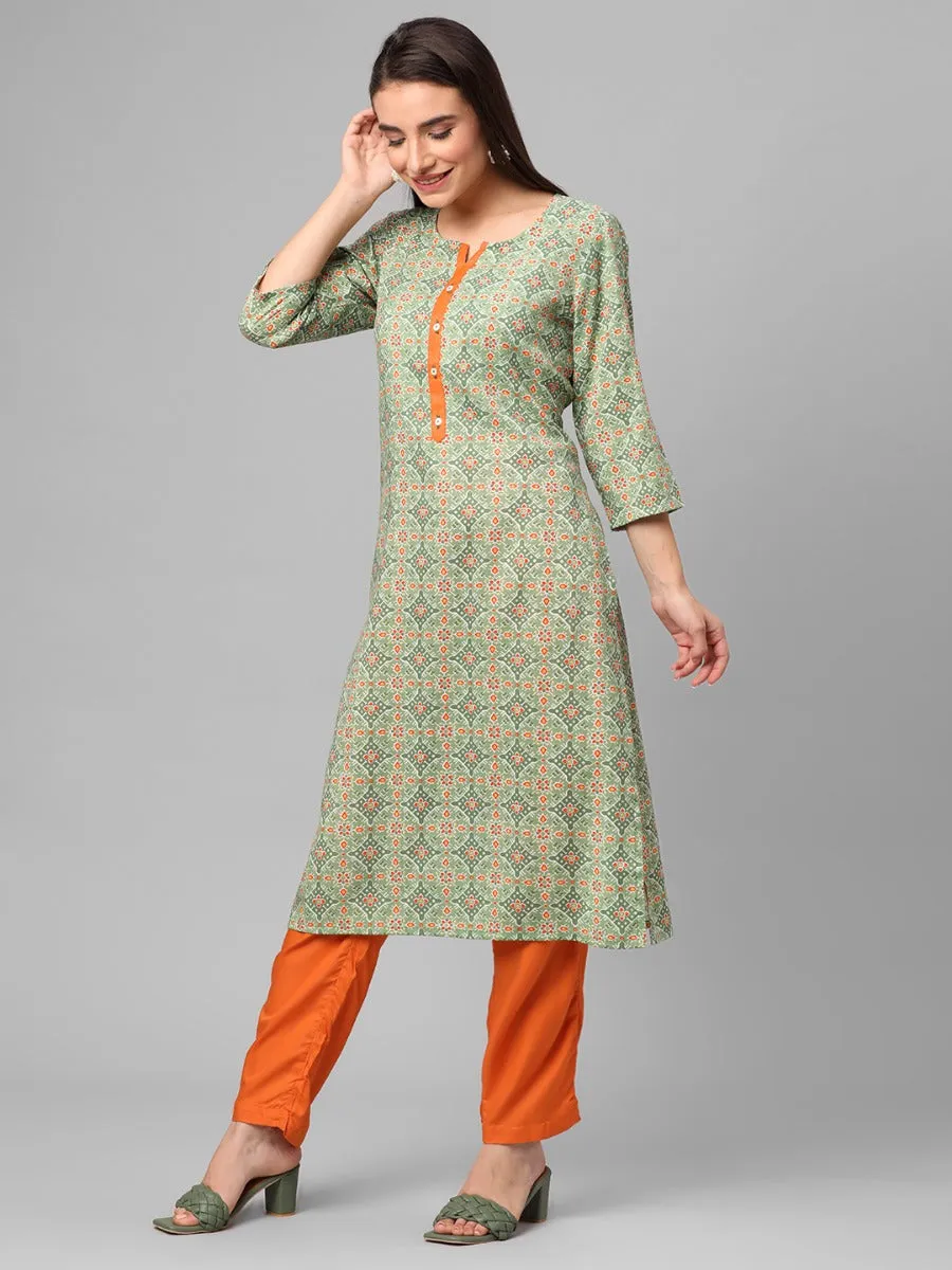 Green Floral Printed Kurta