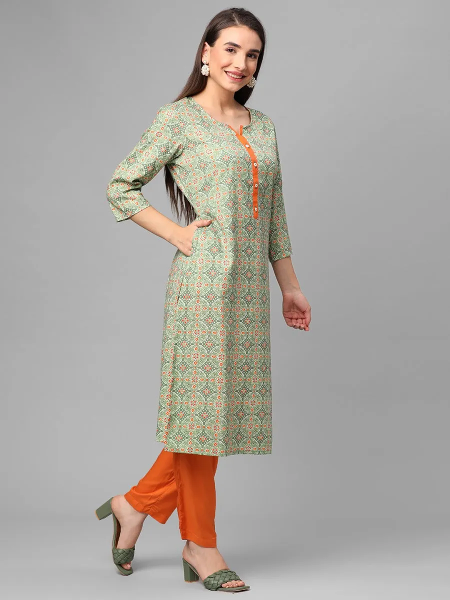 Green Floral Printed Kurta