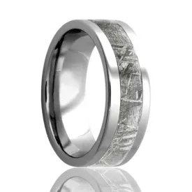 HEAVY STONE RINGS COBALT WEDDING BAND WITH METEORITE INLAY