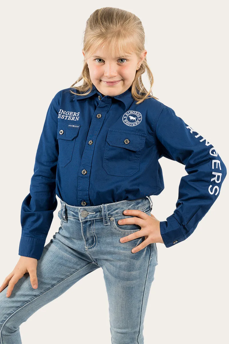 Jackaroo Kids Full Button Work Shirt - Navy/White