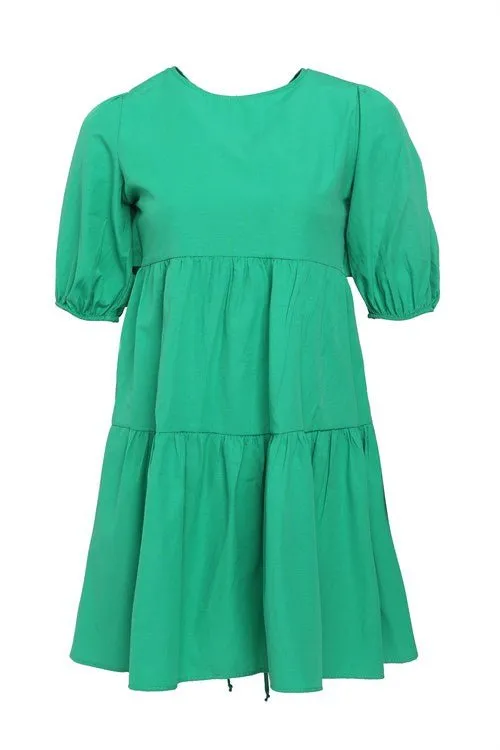 Low Back Balloon Sleeve Cotton dress - Green