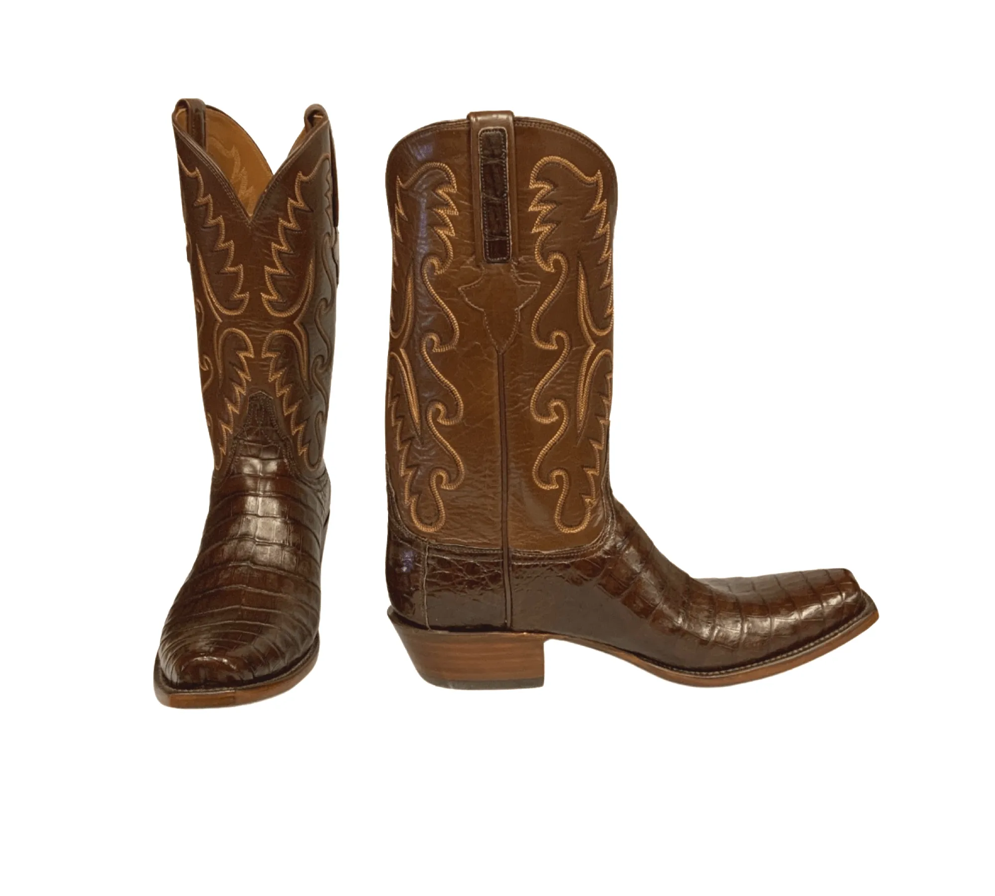 Lucchese Classic Cowboy Boots 2144.73 Sienna Caiman Belly Antique Brown