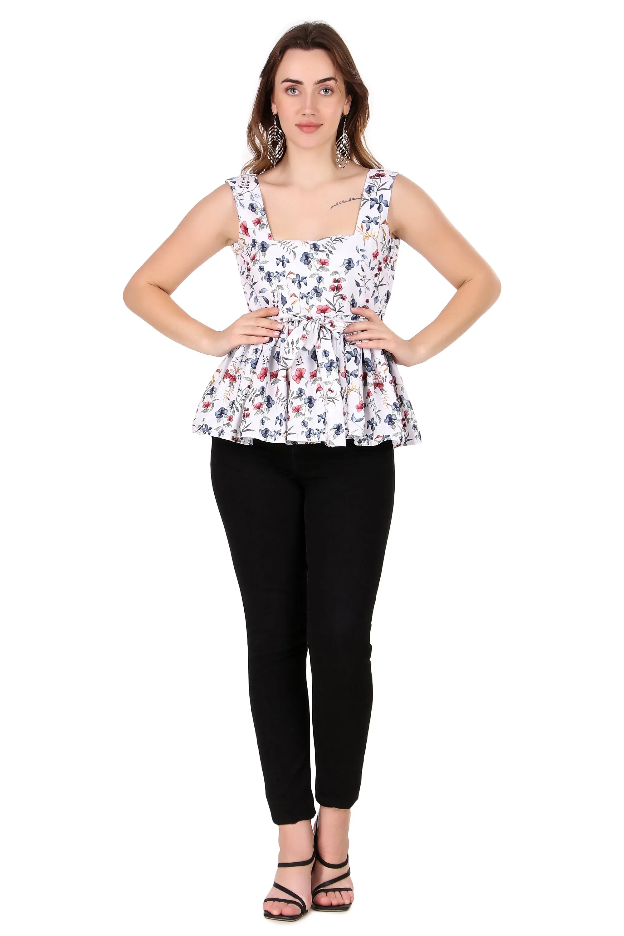 Magnetism white Rayon Floral Print Women Top (Customise)