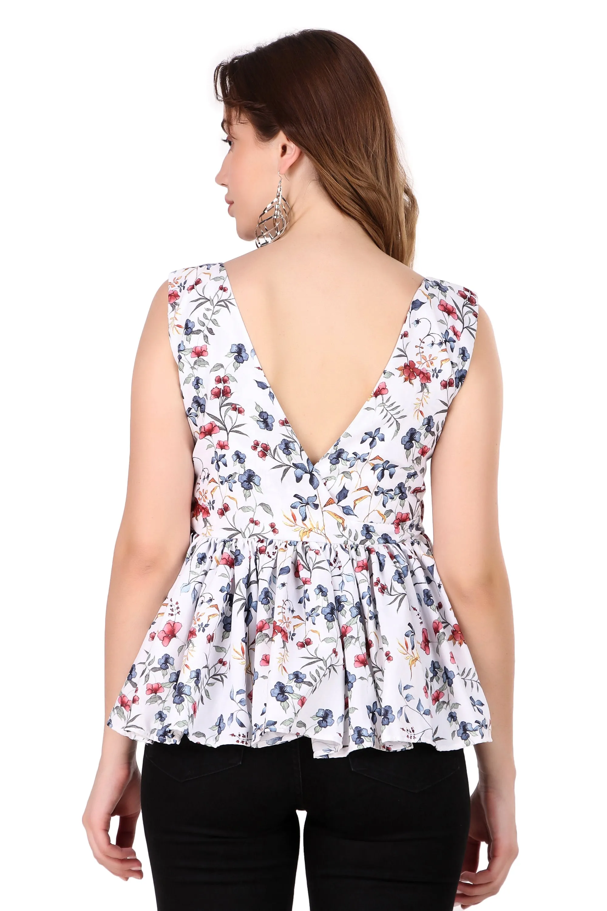 Magnetism white Rayon Floral Print Women Top (Customise)