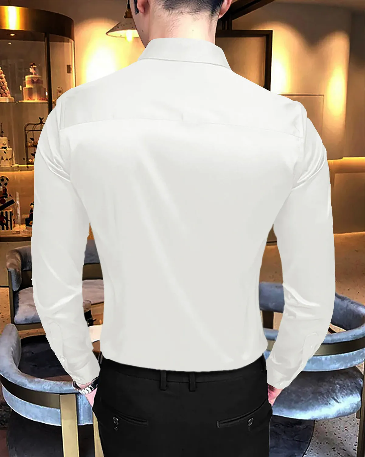 men Full Hand White Plain Shirt