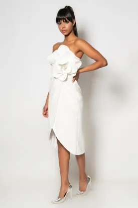 Midi Formal dress with big Flower - White