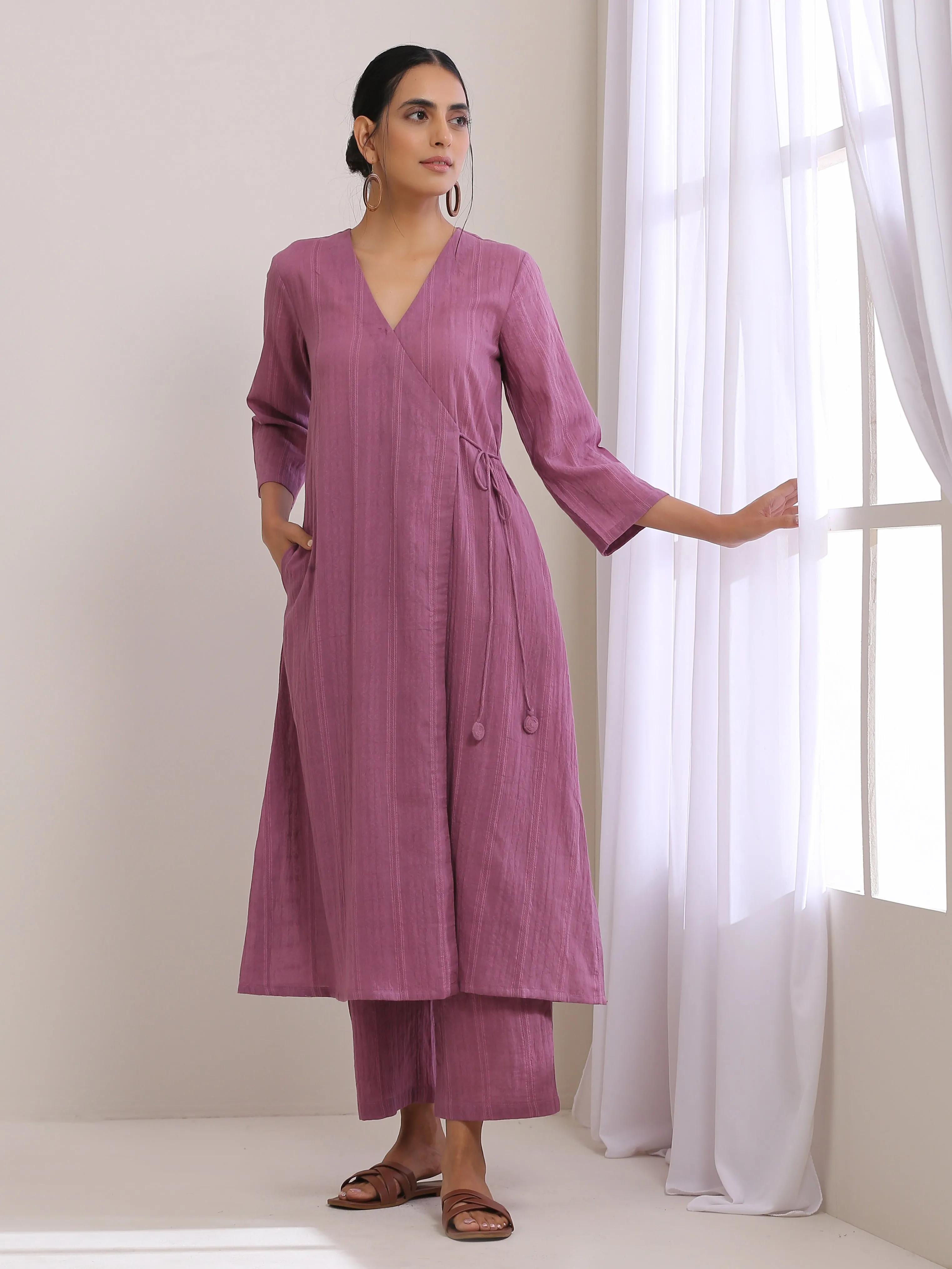 Onion Pink Dobby Angrakha Pant Set