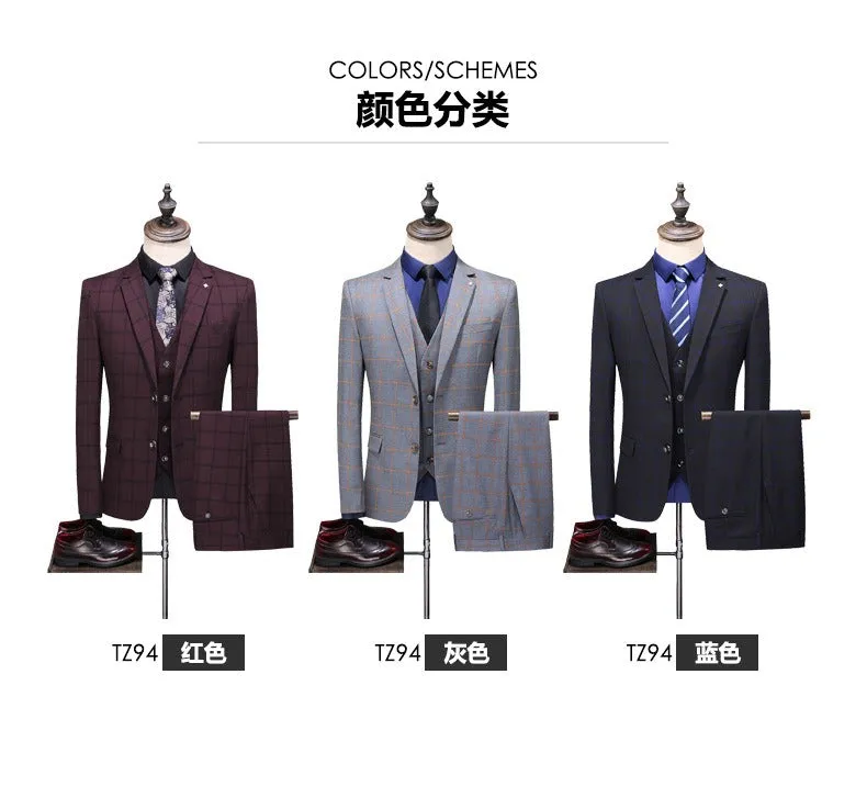 Premium Quality Men’s 3 Pieces Single Breasted Suit Blazer Vest & Pant Set Casual Party & Business Two Buttons Smart Fit Dress | TZ94