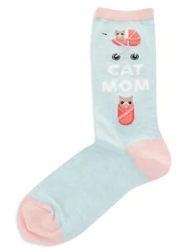 "Cat Mom" Cotton Crew Socks by Hot Sox - Medium