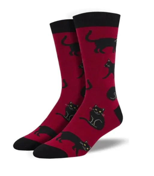 SOCKSMITH MENS BLACK CAT RED