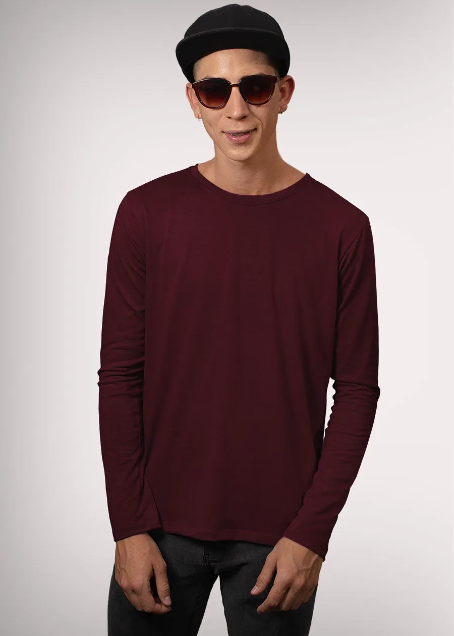 Solid Men Full Sleeve T-Shirt - Wine