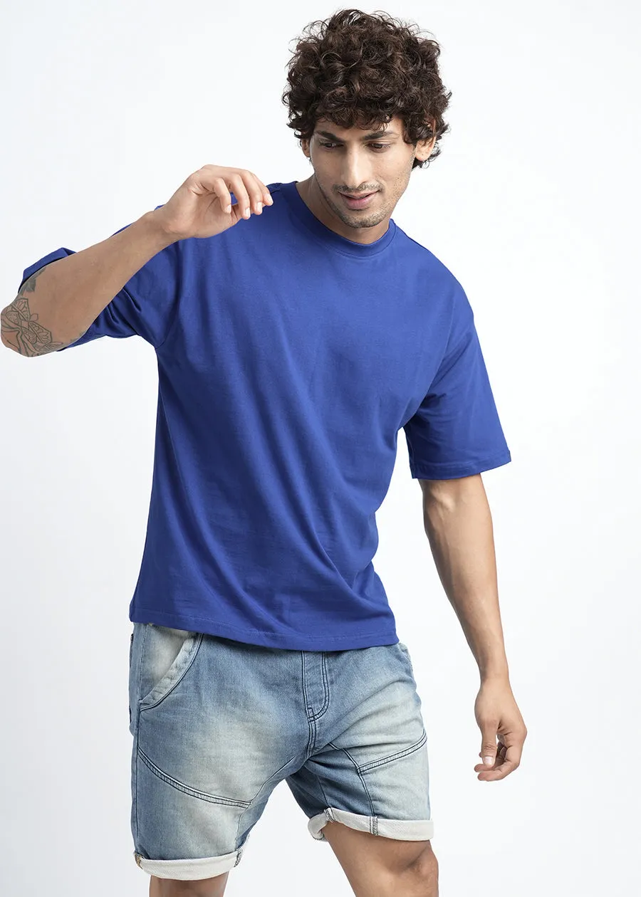 Solid Men Oversized T-Shirt - Blue