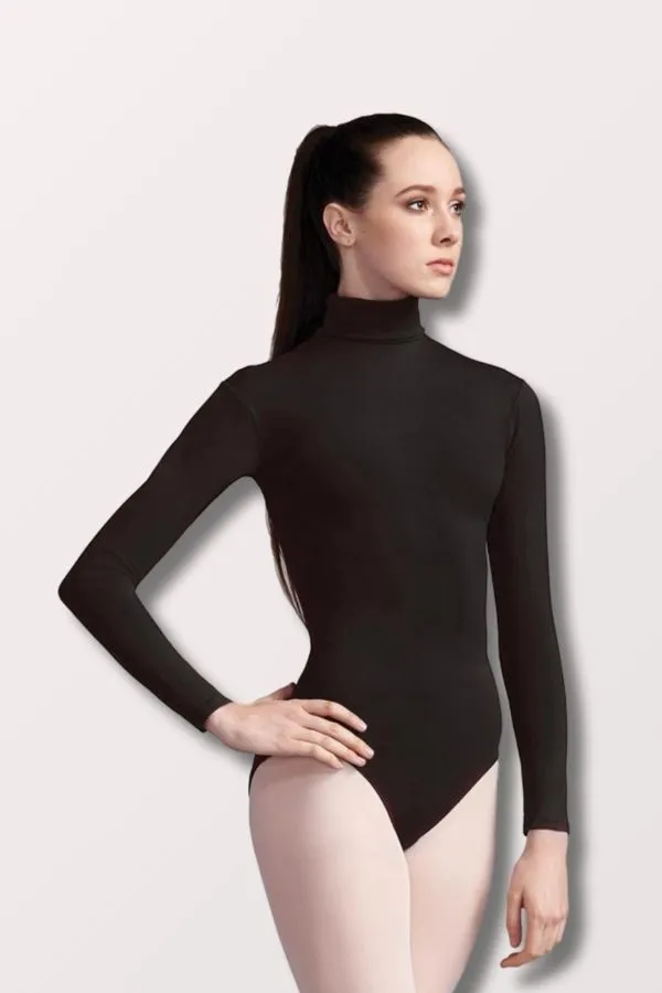 Team Basics Turtleneck Nylon Long Sleeve Leotard - Black