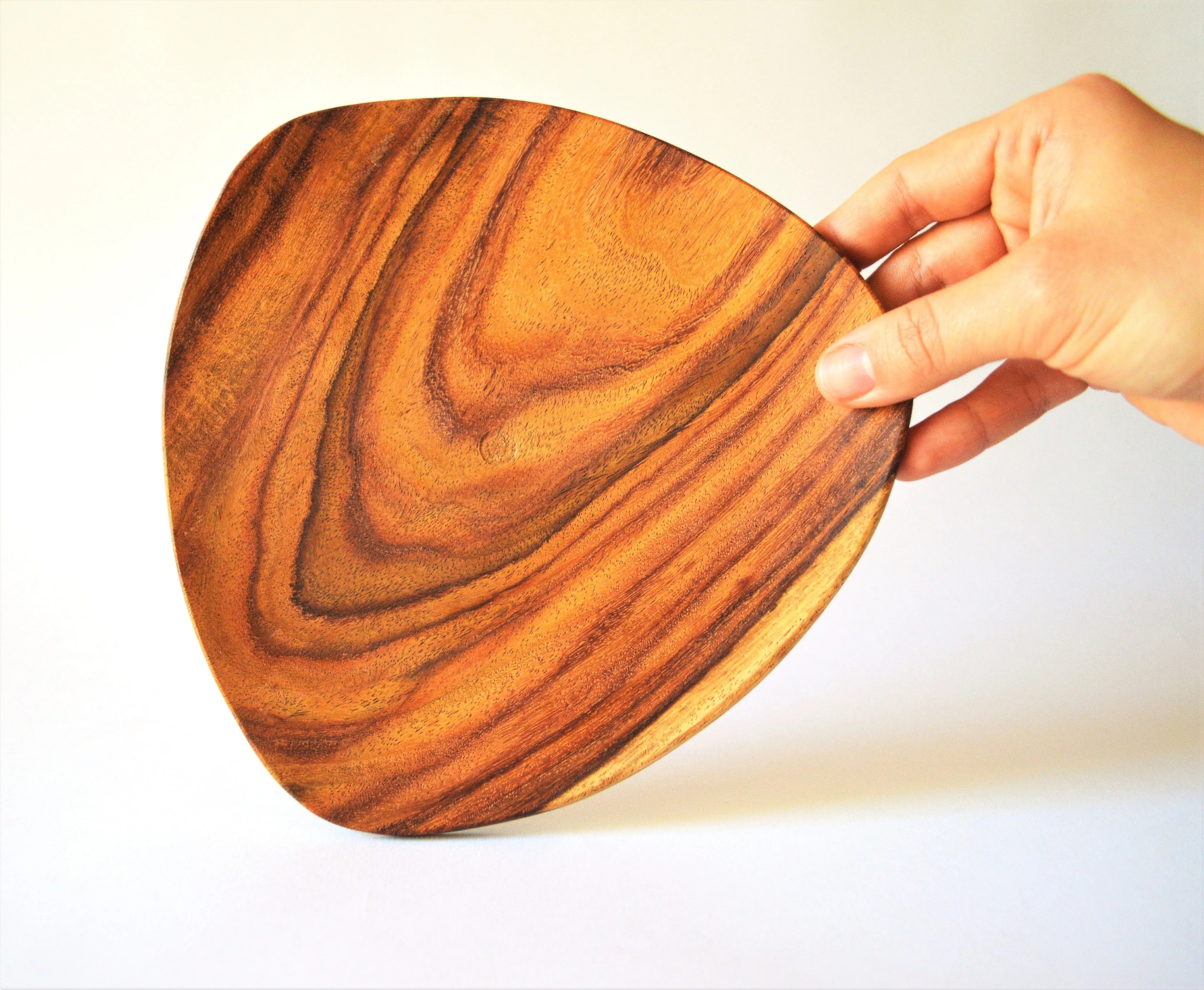 Triangle hand-turned wooden plate