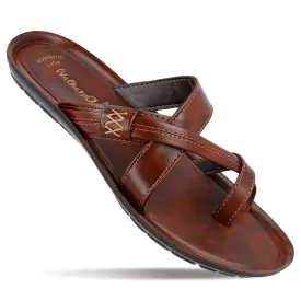 Walkaroo Men Cross Strap Slide Sandals  - 13322 Tan