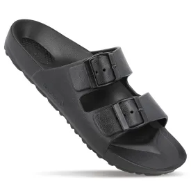 Walkaroo Mens Black Slide-On Sandals, Model WC4808