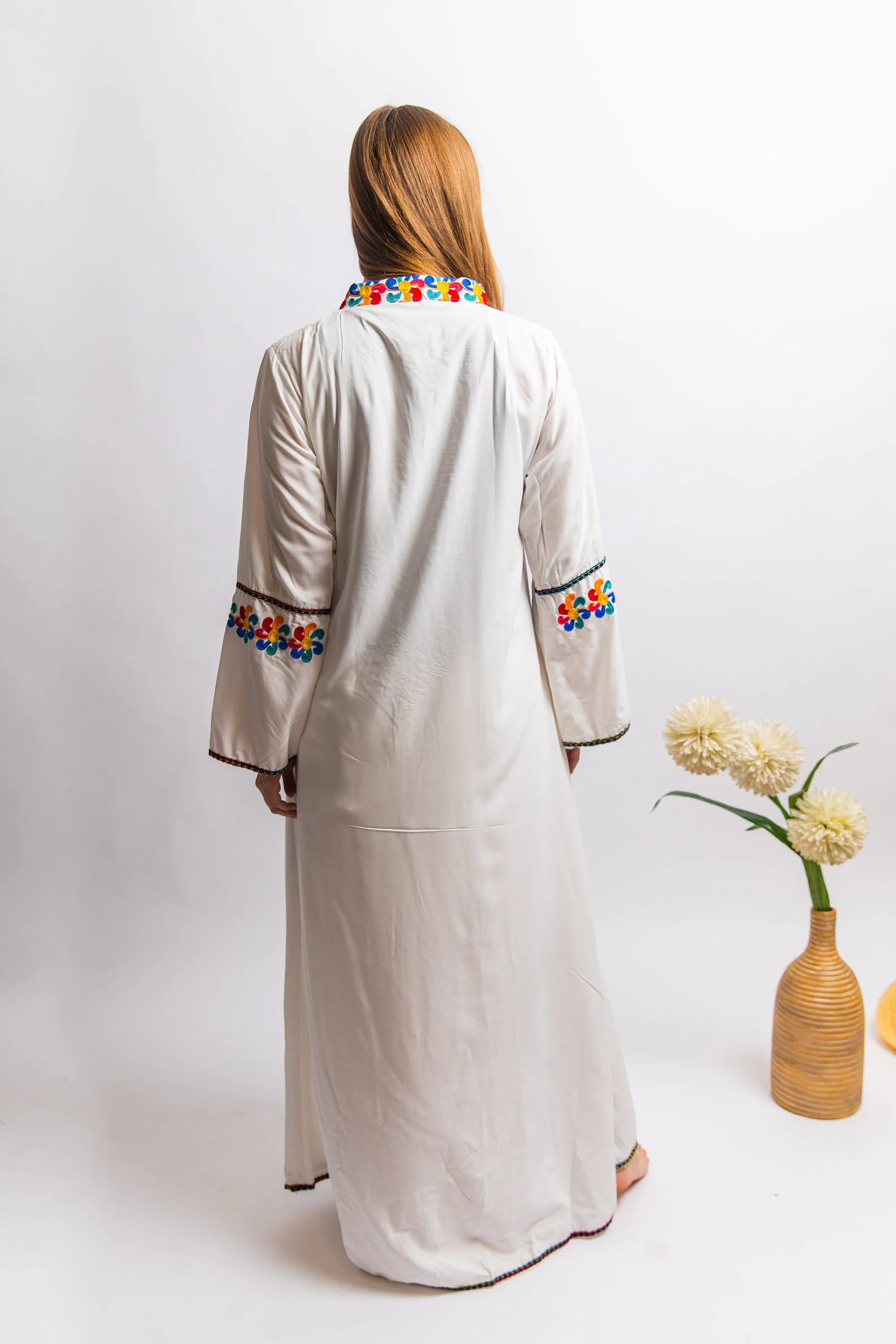 White bohemian embroidered cotton caftan, embroidered Caftan, caftans for women, embroidered Caftan dress, Caftan maxi, Caftans for women