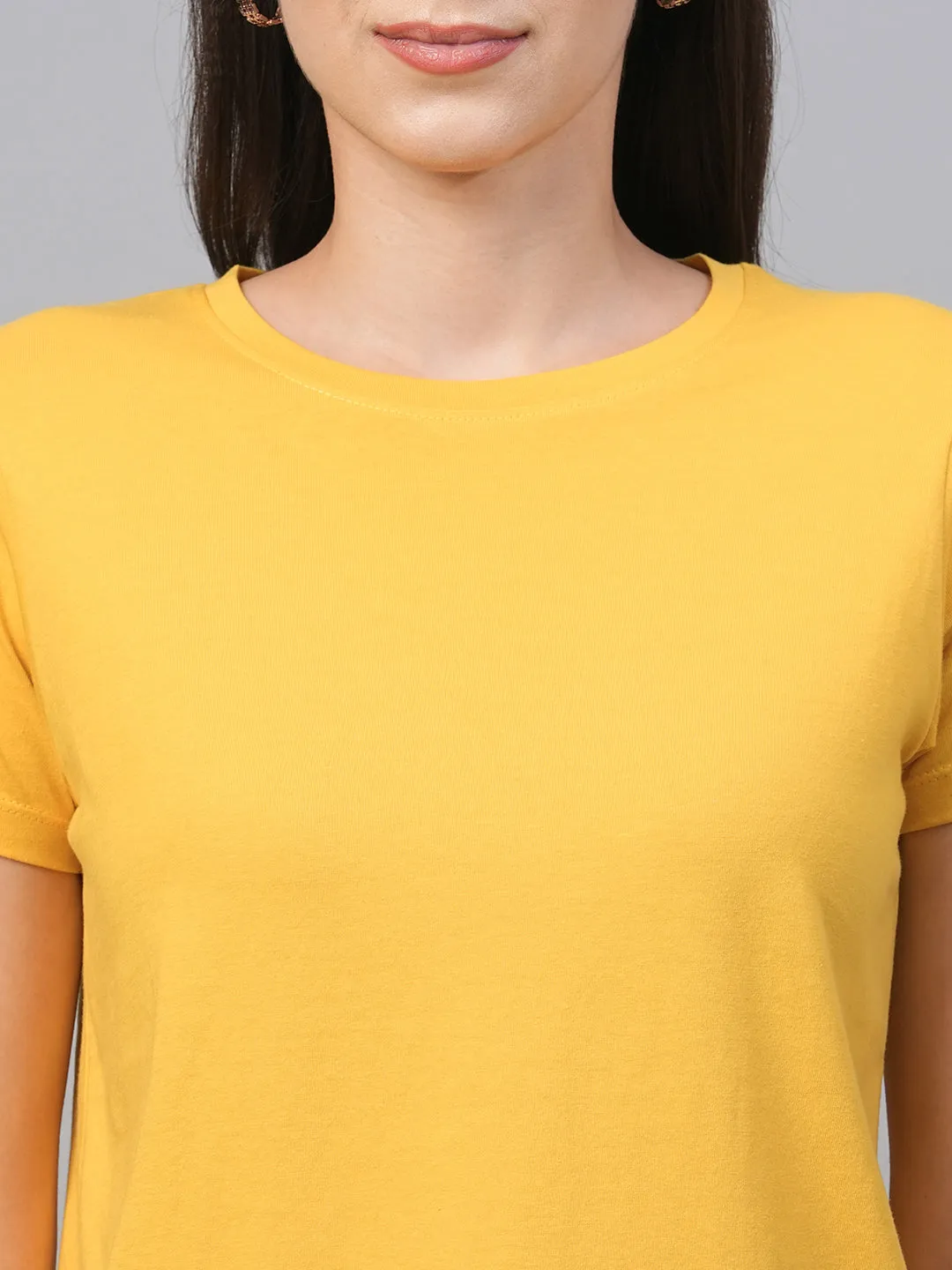 Women's Mustard Cotton Regular Fit Tshirt