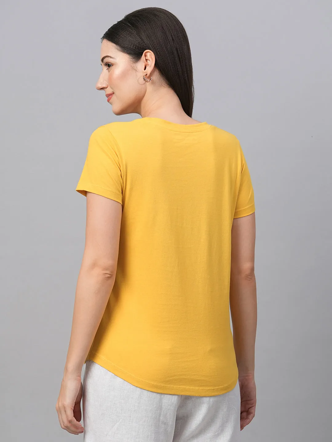 Women's Mustard Cotton Regular Fit Tshirt