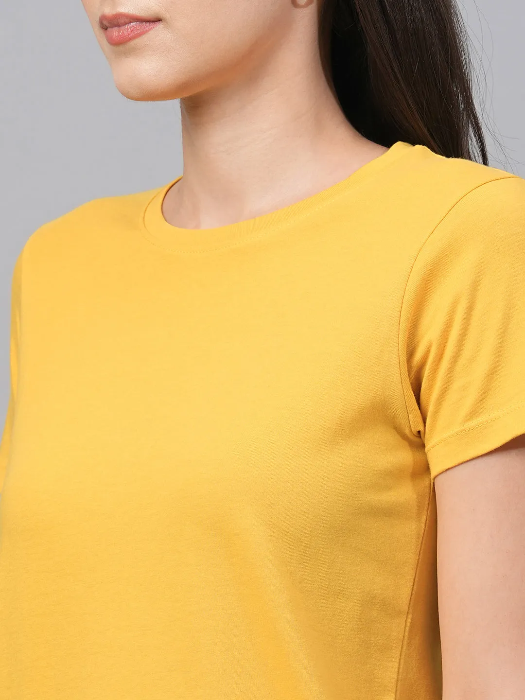 Women's Mustard Cotton Regular Fit Tshirt