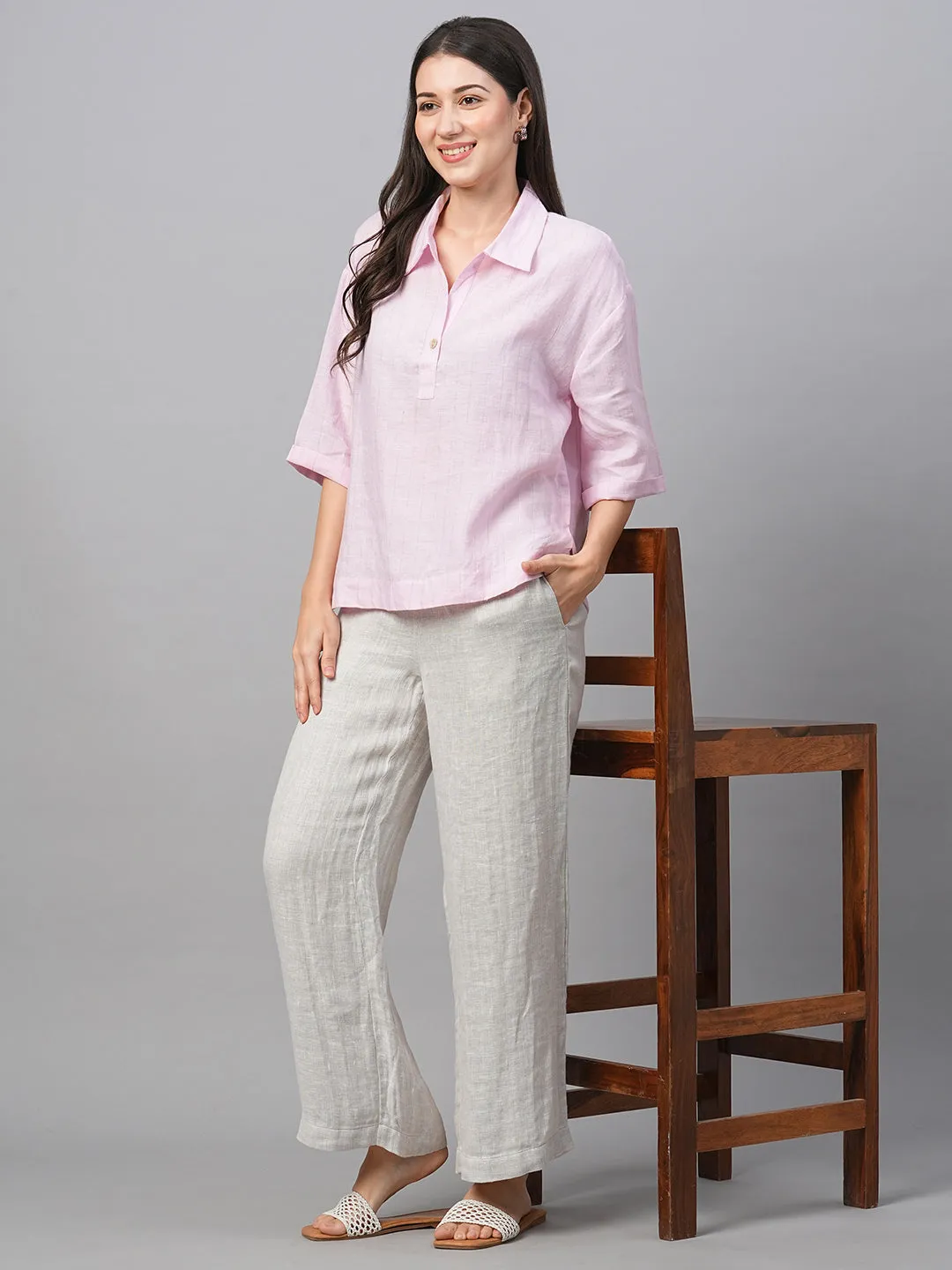 Women's Rose Linen Boxy Fit Blouse